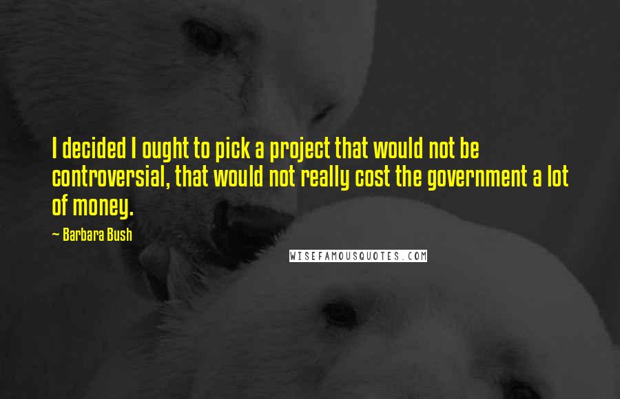 Barbara Bush Quotes: I decided I ought to pick a project that would not be controversial, that would not really cost the government a lot of money.