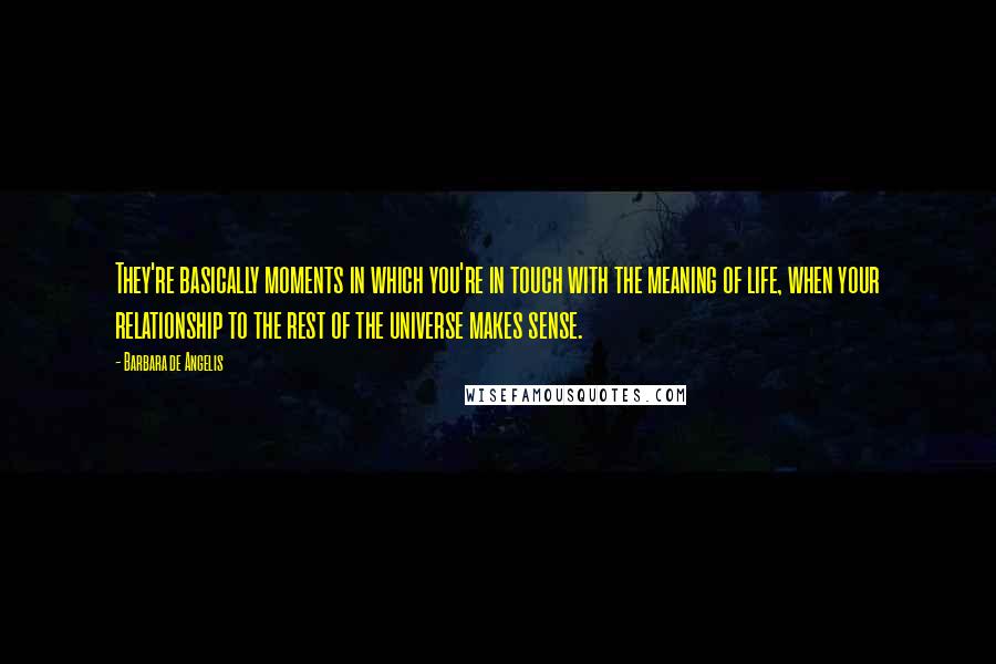 Barbara De Angelis Quotes: They're basically moments in which you're in touch with the meaning of life, when your relationship to the rest of the universe makes sense.