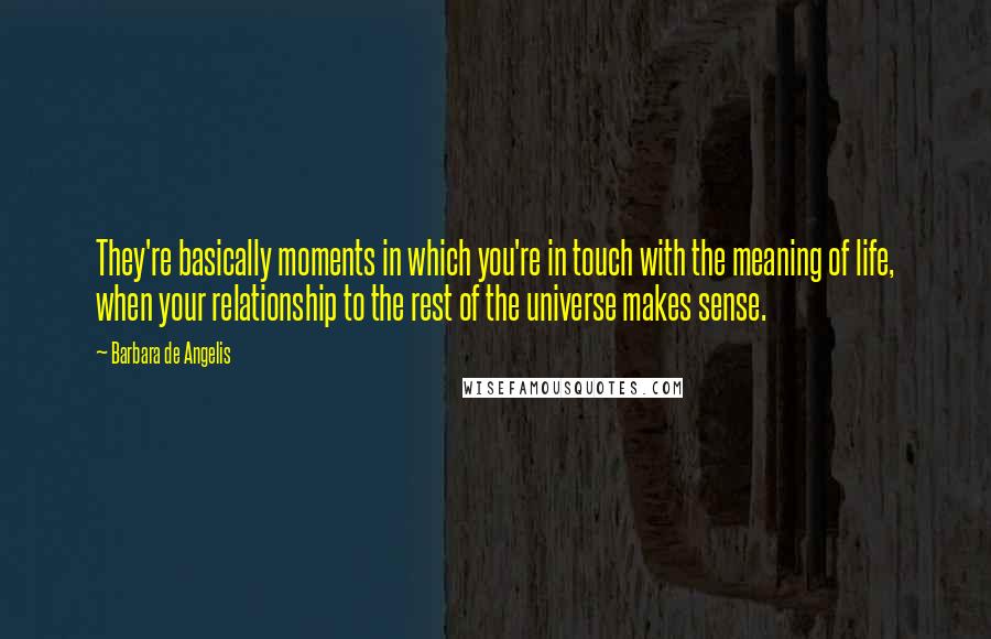 Barbara De Angelis Quotes: They're basically moments in which you're in touch with the meaning of life, when your relationship to the rest of the universe makes sense.