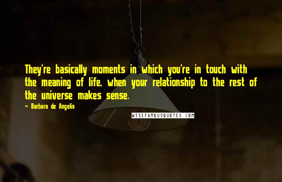 Barbara De Angelis Quotes: They're basically moments in which you're in touch with the meaning of life, when your relationship to the rest of the universe makes sense.