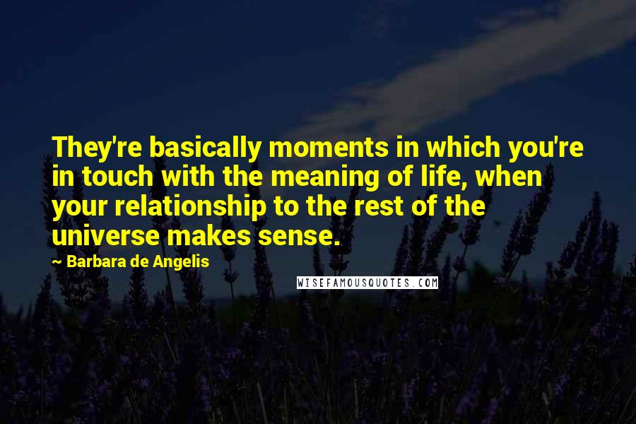 Barbara De Angelis Quotes: They're basically moments in which you're in touch with the meaning of life, when your relationship to the rest of the universe makes sense.