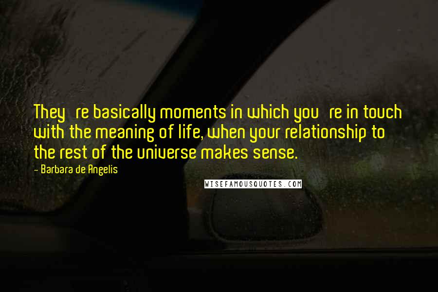 Barbara De Angelis Quotes: They're basically moments in which you're in touch with the meaning of life, when your relationship to the rest of the universe makes sense.
