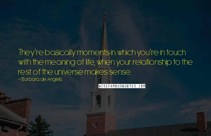 Barbara De Angelis Quotes: They're basically moments in which you're in touch with the meaning of life, when your relationship to the rest of the universe makes sense.