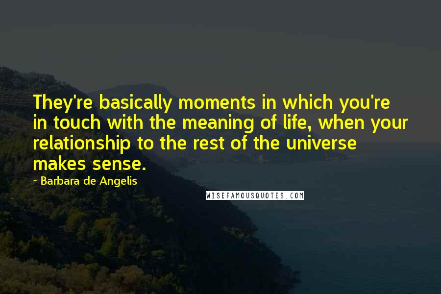 Barbara De Angelis Quotes: They're basically moments in which you're in touch with the meaning of life, when your relationship to the rest of the universe makes sense.