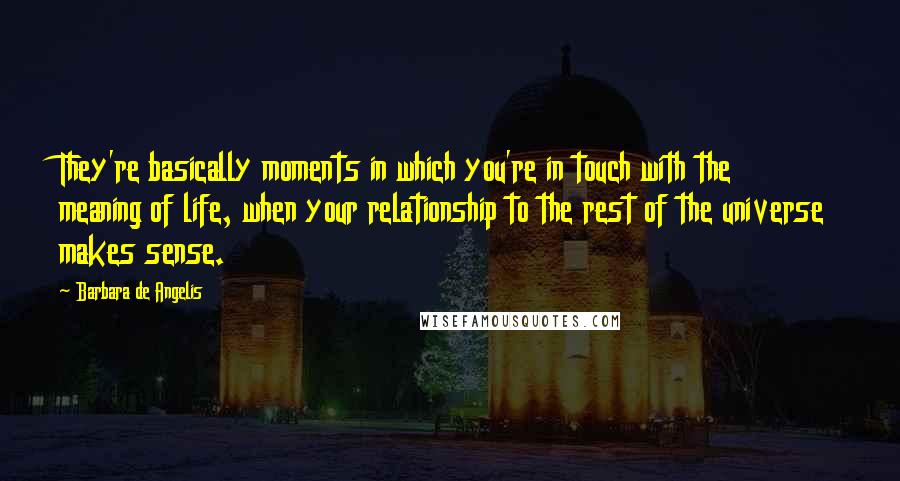 Barbara De Angelis Quotes: They're basically moments in which you're in touch with the meaning of life, when your relationship to the rest of the universe makes sense.