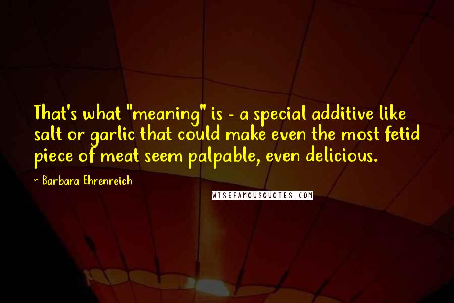 Barbara Ehrenreich Quotes: That's what "meaning" is - a special additive like salt or garlic that could make even the most fetid piece of meat seem palpable, even delicious.