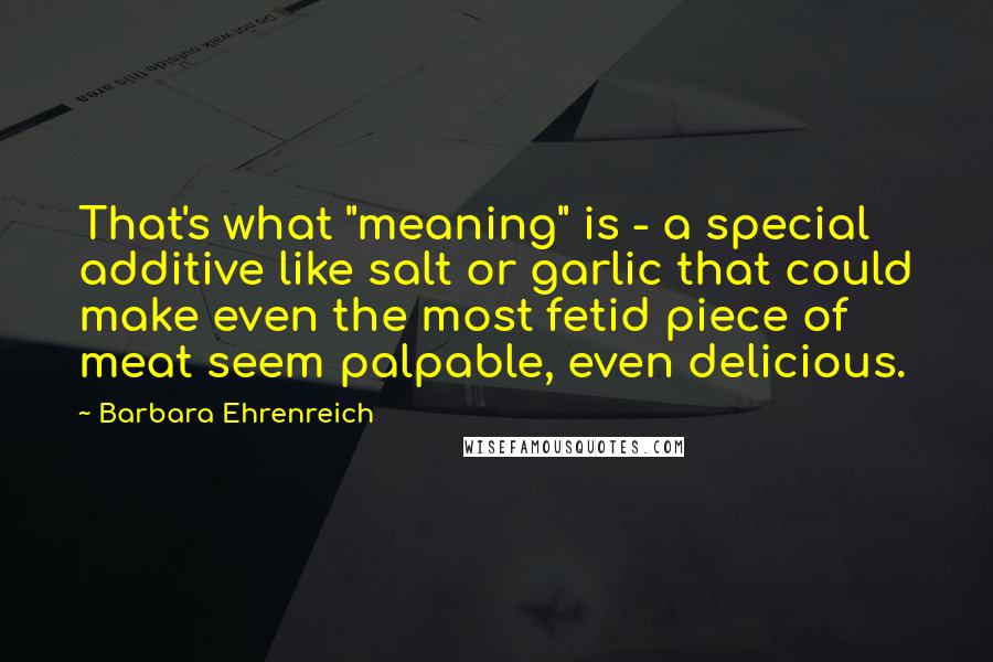 Barbara Ehrenreich Quotes: That's what "meaning" is - a special additive like salt or garlic that could make even the most fetid piece of meat seem palpable, even delicious.