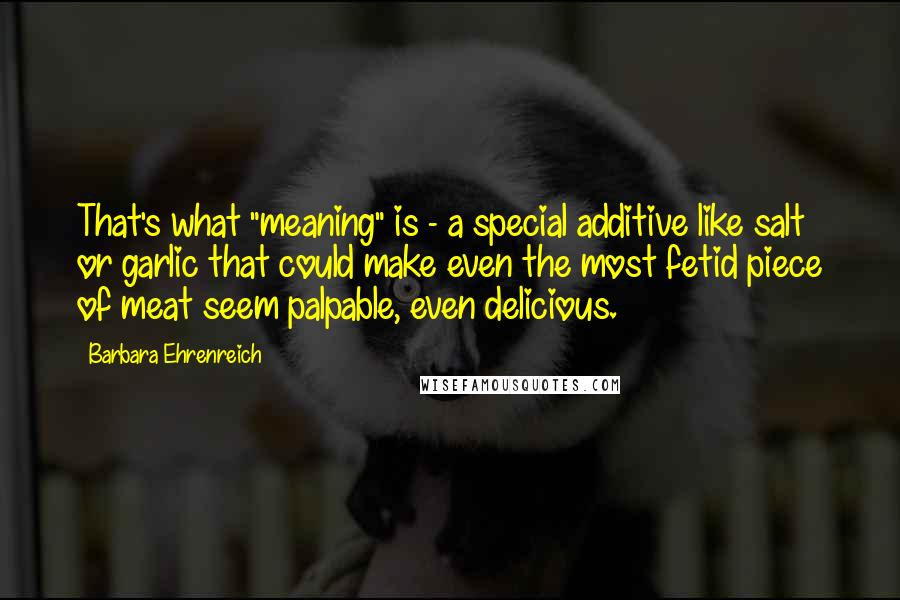 Barbara Ehrenreich Quotes: That's what "meaning" is - a special additive like salt or garlic that could make even the most fetid piece of meat seem palpable, even delicious.