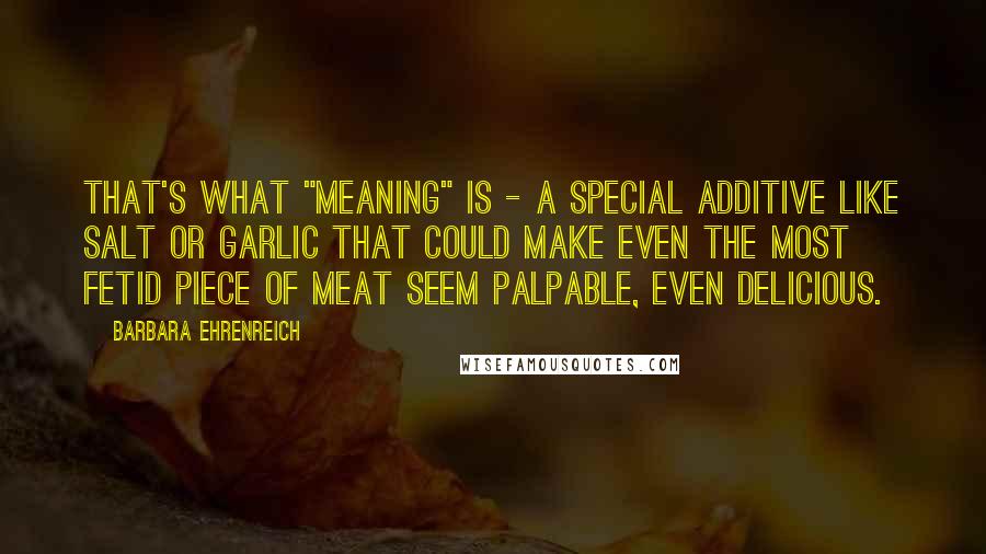 Barbara Ehrenreich Quotes: That's what "meaning" is - a special additive like salt or garlic that could make even the most fetid piece of meat seem palpable, even delicious.