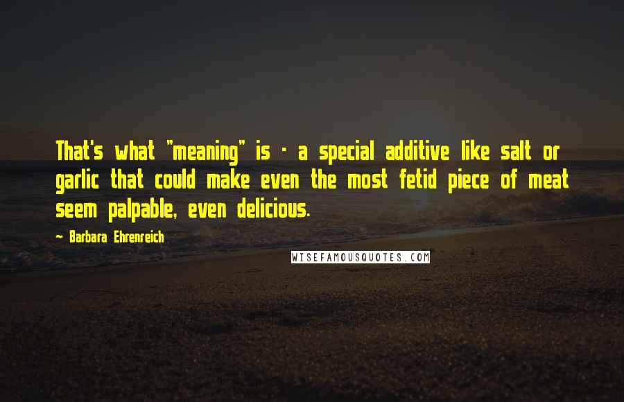 Barbara Ehrenreich Quotes: That's what "meaning" is - a special additive like salt or garlic that could make even the most fetid piece of meat seem palpable, even delicious.