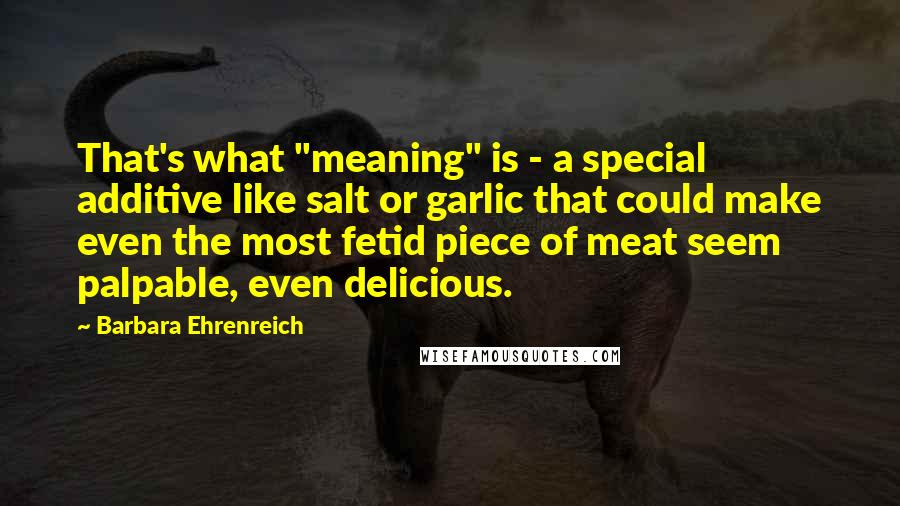 Barbara Ehrenreich Quotes: That's what "meaning" is - a special additive like salt or garlic that could make even the most fetid piece of meat seem palpable, even delicious.