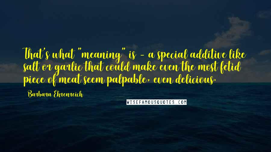 Barbara Ehrenreich Quotes: That's what "meaning" is - a special additive like salt or garlic that could make even the most fetid piece of meat seem palpable, even delicious.