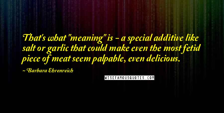 Barbara Ehrenreich Quotes: That's what "meaning" is - a special additive like salt or garlic that could make even the most fetid piece of meat seem palpable, even delicious.