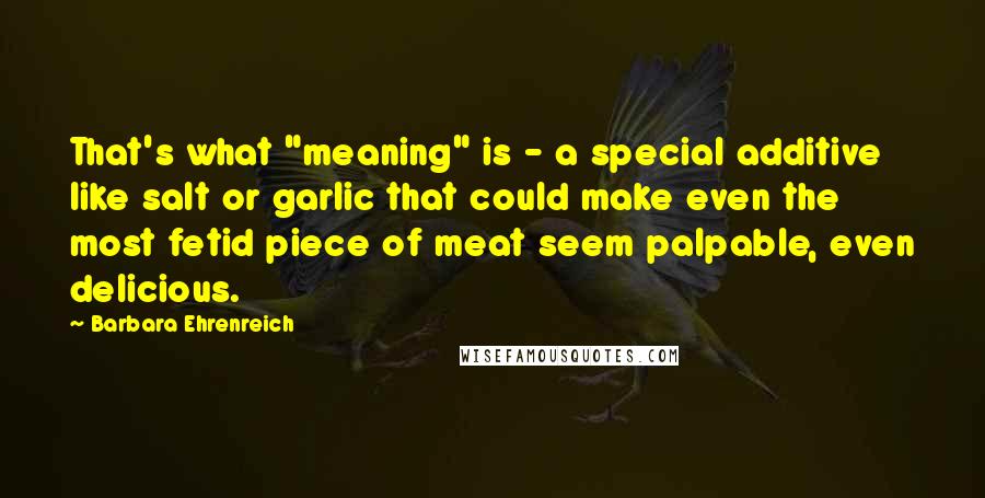 Barbara Ehrenreich Quotes: That's what "meaning" is - a special additive like salt or garlic that could make even the most fetid piece of meat seem palpable, even delicious.