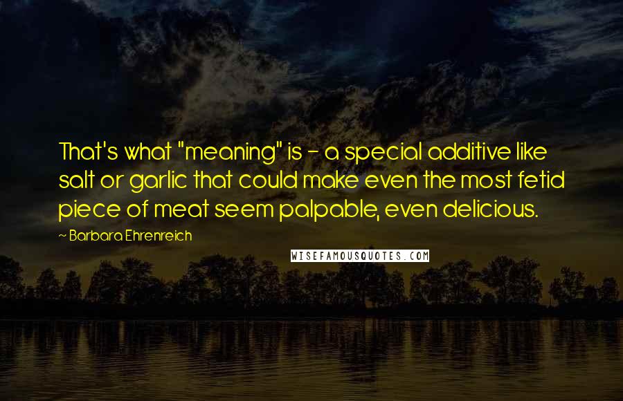Barbara Ehrenreich Quotes: That's what "meaning" is - a special additive like salt or garlic that could make even the most fetid piece of meat seem palpable, even delicious.