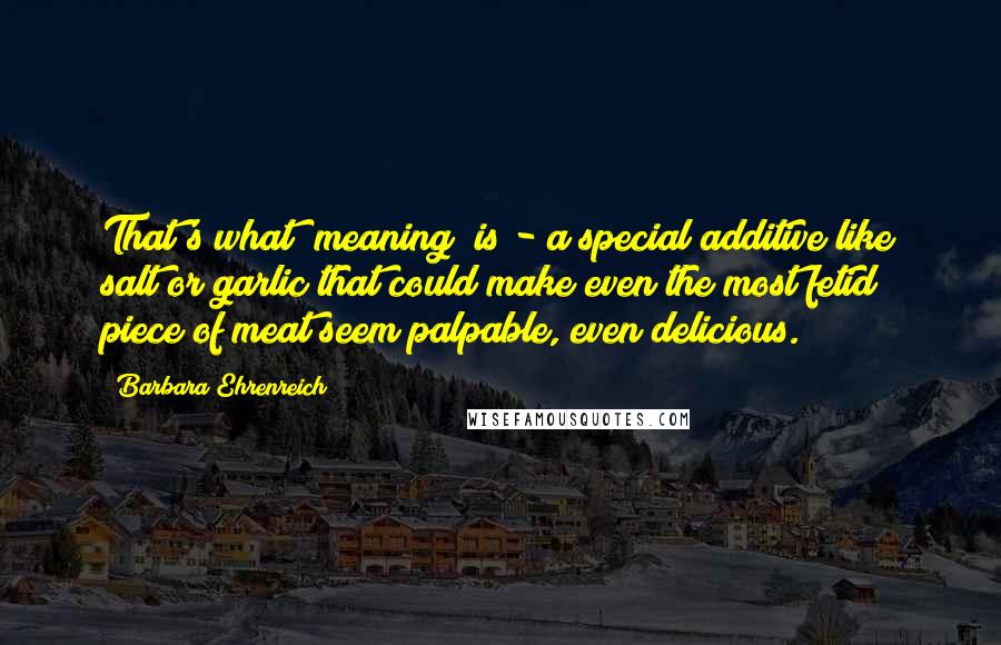 Barbara Ehrenreich Quotes: That's what "meaning" is - a special additive like salt or garlic that could make even the most fetid piece of meat seem palpable, even delicious.