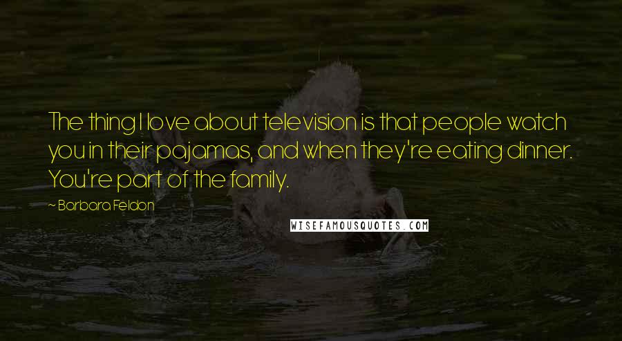 Barbara Feldon Quotes: The thing I love about television is that people watch you in their pajamas, and when they're eating dinner. You're part of the family.