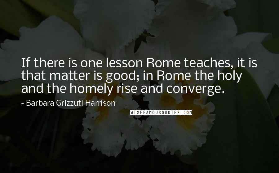 Barbara Grizzuti Harrison Quotes: If there is one lesson Rome teaches, it is that matter is good; in Rome the holy and the homely rise and converge.