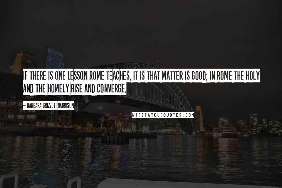 Barbara Grizzuti Harrison Quotes: If there is one lesson Rome teaches, it is that matter is good; in Rome the holy and the homely rise and converge.