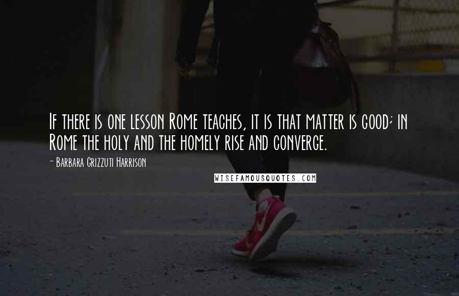 Barbara Grizzuti Harrison Quotes: If there is one lesson Rome teaches, it is that matter is good; in Rome the holy and the homely rise and converge.