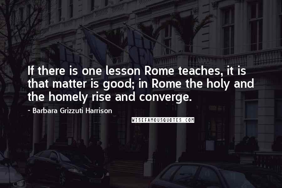 Barbara Grizzuti Harrison Quotes: If there is one lesson Rome teaches, it is that matter is good; in Rome the holy and the homely rise and converge.