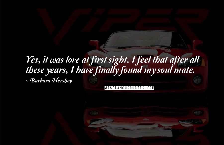Barbara Hershey Quotes: Yes, it was love at first sight. I feel that after all these years, I have finally found my soul mate.