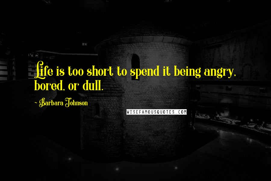 Barbara Johnson Quotes: Life is too short to spend it being angry, bored, or dull.