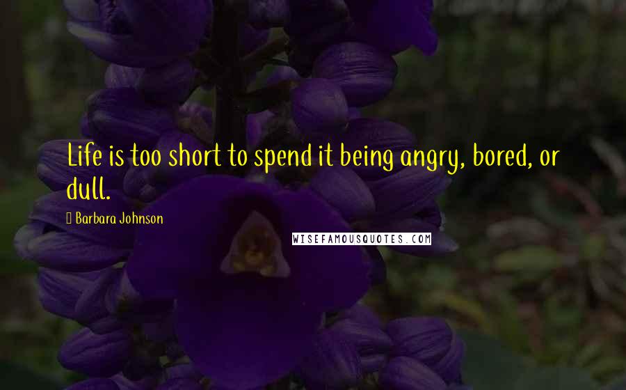 Barbara Johnson Quotes: Life is too short to spend it being angry, bored, or dull.