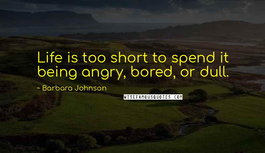Barbara Johnson Quotes: Life is too short to spend it being angry, bored, or dull.
