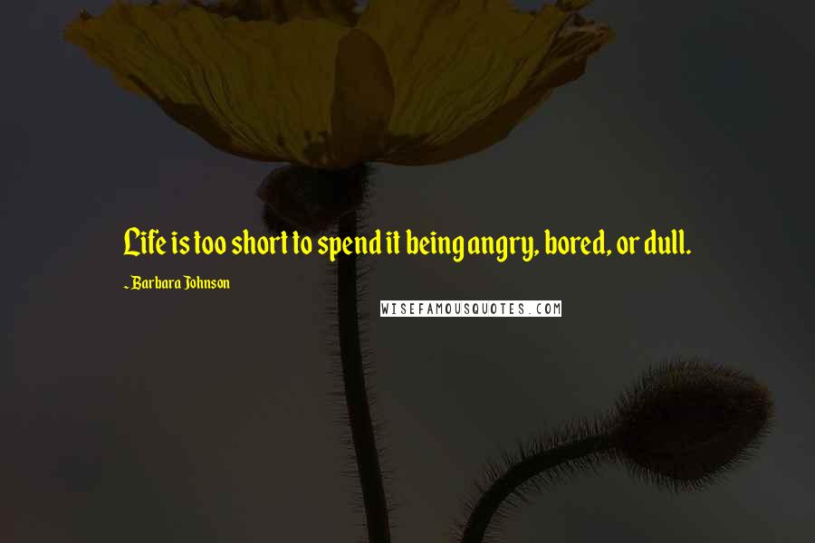 Barbara Johnson Quotes: Life is too short to spend it being angry, bored, or dull.