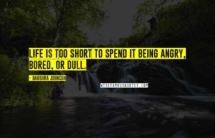 Barbara Johnson Quotes: Life is too short to spend it being angry, bored, or dull.