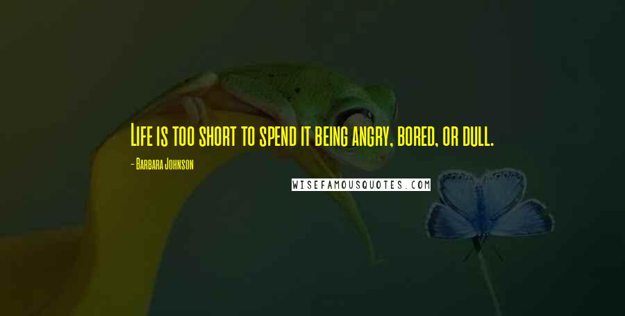 Barbara Johnson Quotes: Life is too short to spend it being angry, bored, or dull.