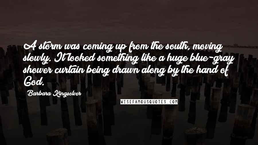 Barbara Kingsolver Quotes: A storm was coming up from the south, moving slowly. It looked something like a huge blue-gray shower curtain being drawn along by the hand of God.