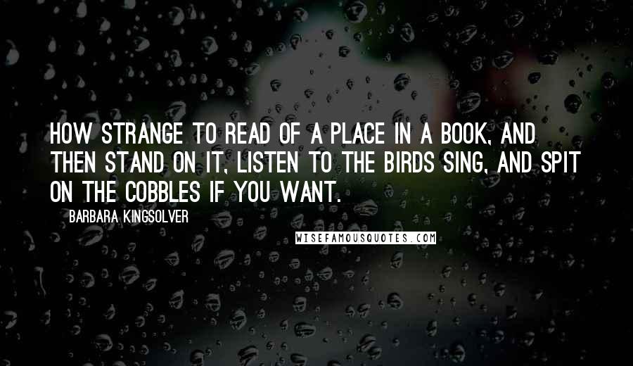 Barbara Kingsolver Quotes: How strange to read of a place in a book, and then stand on it, listen to the birds sing, and spit on the cobbles if you want.