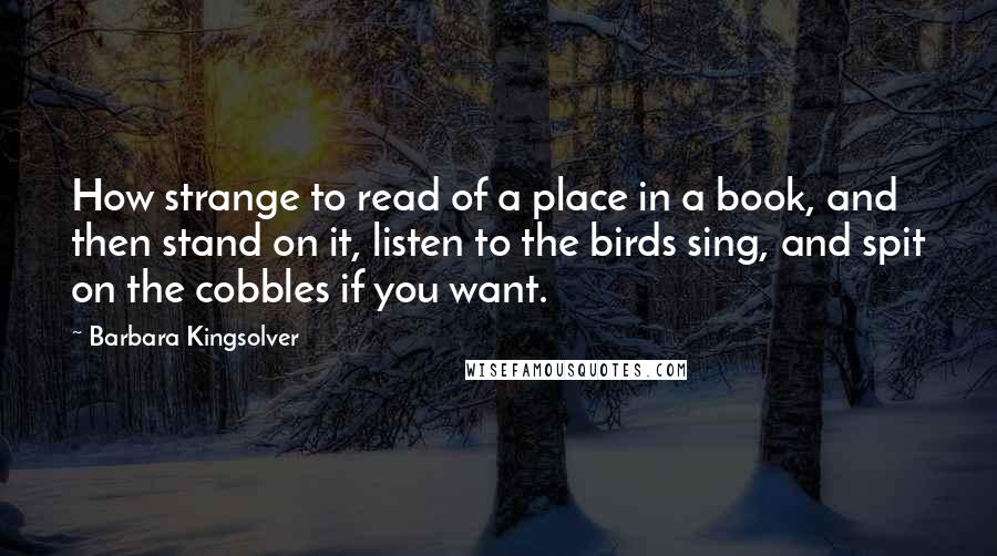 Barbara Kingsolver Quotes: How strange to read of a place in a book, and then stand on it, listen to the birds sing, and spit on the cobbles if you want.