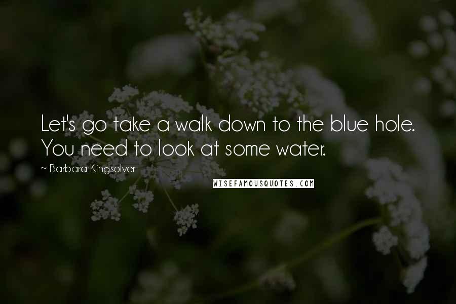 Barbara Kingsolver Quotes: Let's go take a walk down to the blue hole. You need to look at some water.