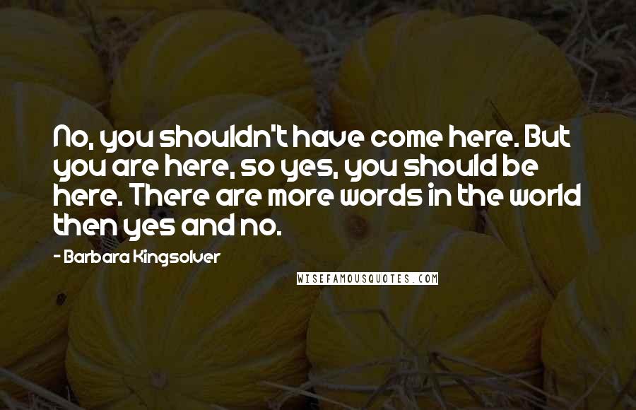 Barbara Kingsolver Quotes: No, you shouldn't have come here. But you are here, so yes, you should be here. There are more words in the world then yes and no.