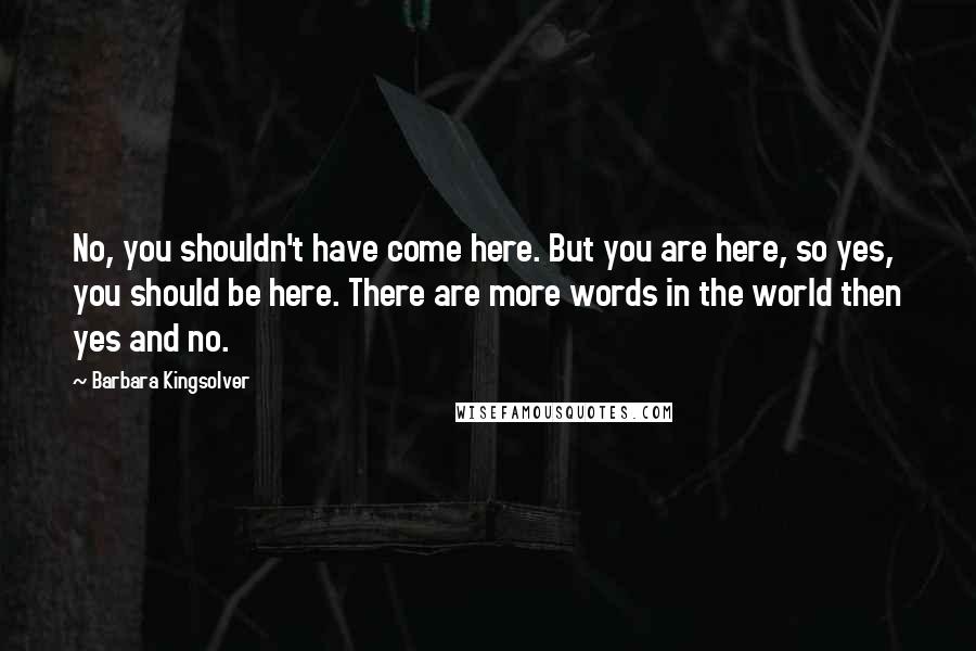 Barbara Kingsolver Quotes: No, you shouldn't have come here. But you are here, so yes, you should be here. There are more words in the world then yes and no.