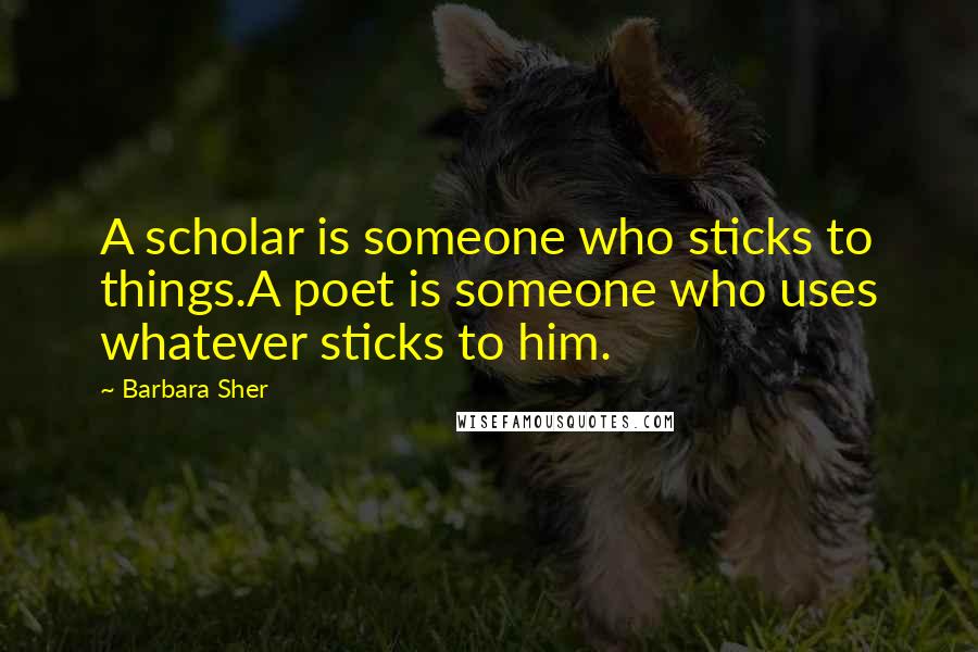 Barbara Sher Quotes: A scholar is someone who sticks to things.A poet is someone who uses whatever sticks to him.