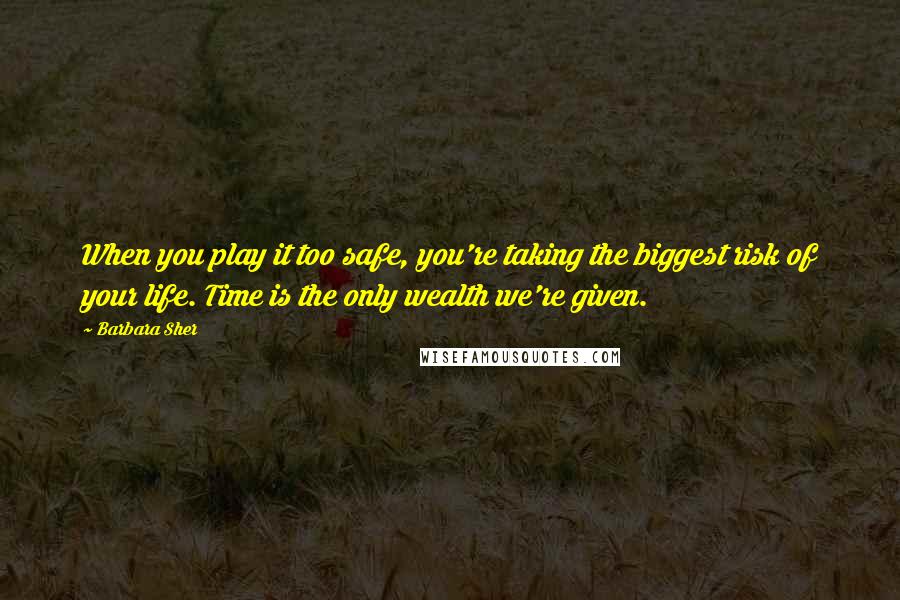 Barbara Sher Quotes: When you play it too safe, you're taking the biggest risk of your life. Time is the only wealth we're given.