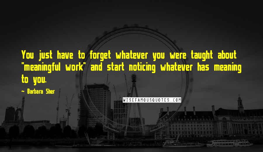Barbara Sher Quotes: You just have to forget whatever you were taught about "meaningful work" and start noticing whatever has meaning to you.