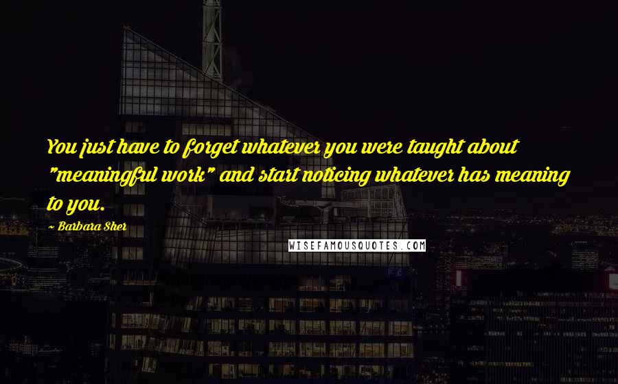 Barbara Sher Quotes: You just have to forget whatever you were taught about "meaningful work" and start noticing whatever has meaning to you.