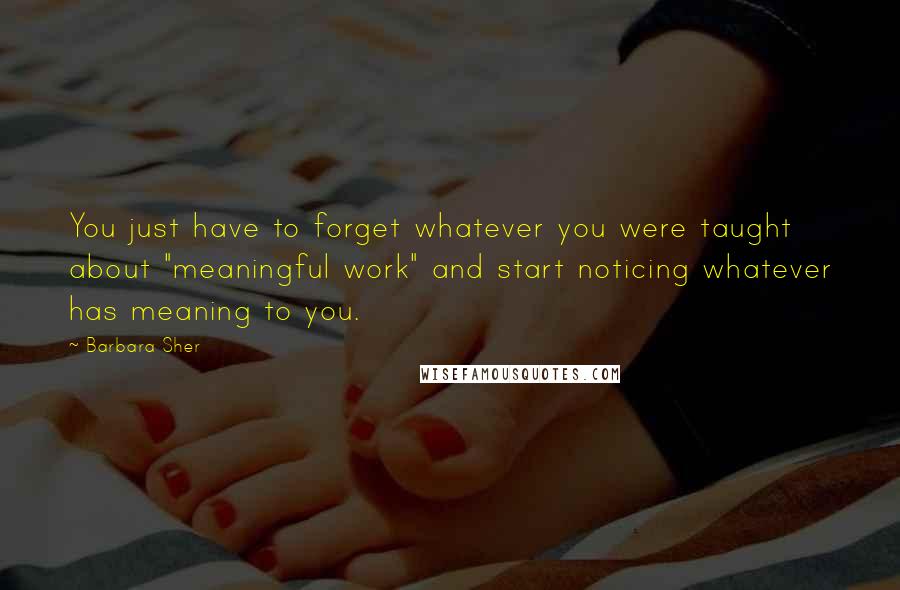Barbara Sher Quotes: You just have to forget whatever you were taught about "meaningful work" and start noticing whatever has meaning to you.