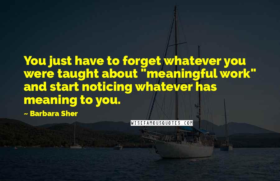 Barbara Sher Quotes: You just have to forget whatever you were taught about "meaningful work" and start noticing whatever has meaning to you.
