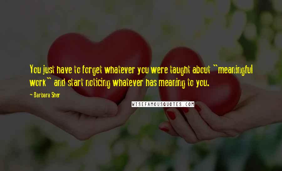 Barbara Sher Quotes: You just have to forget whatever you were taught about "meaningful work" and start noticing whatever has meaning to you.