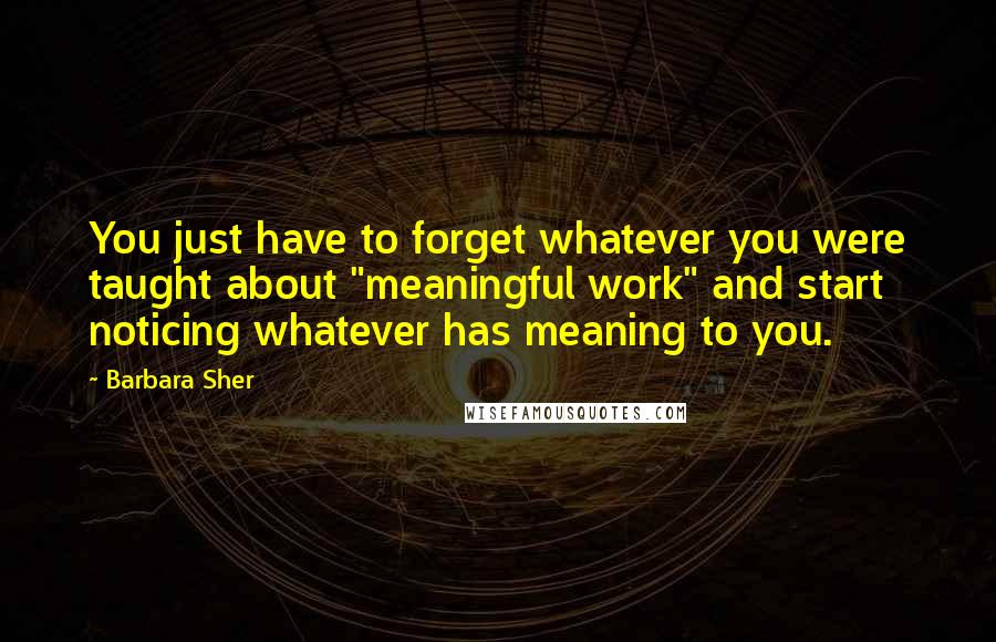 Barbara Sher Quotes: You just have to forget whatever you were taught about "meaningful work" and start noticing whatever has meaning to you.
