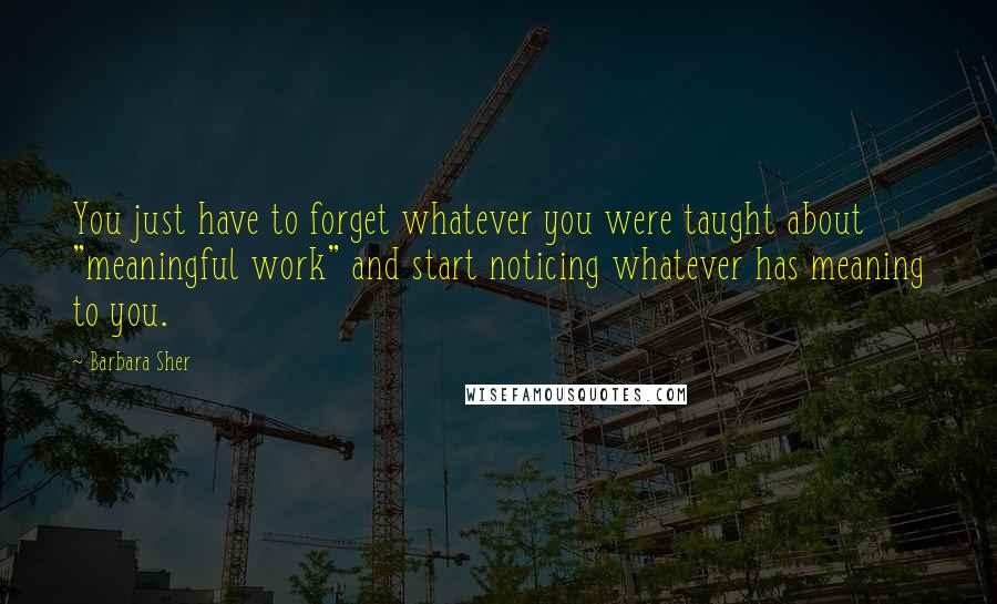 Barbara Sher Quotes: You just have to forget whatever you were taught about "meaningful work" and start noticing whatever has meaning to you.
