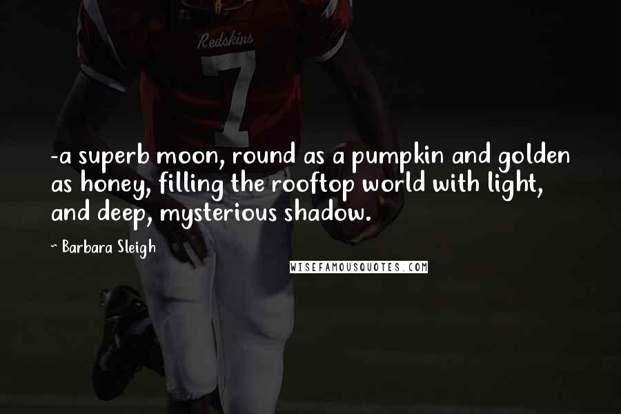 Barbara Sleigh Quotes: -a superb moon, round as a pumpkin and golden as honey, filling the rooftop world with light, and deep, mysterious shadow.