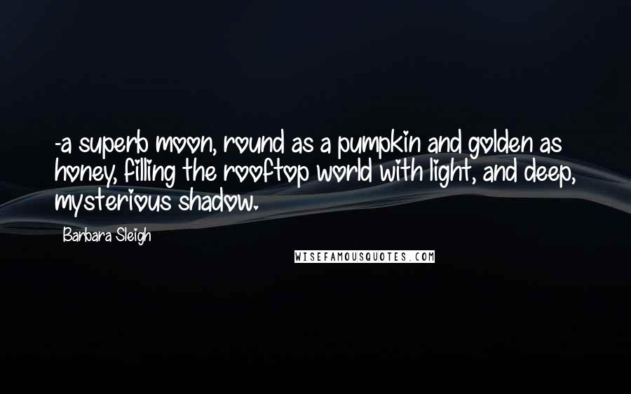 Barbara Sleigh Quotes: -a superb moon, round as a pumpkin and golden as honey, filling the rooftop world with light, and deep, mysterious shadow.