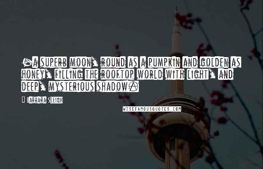 Barbara Sleigh Quotes: -a superb moon, round as a pumpkin and golden as honey, filling the rooftop world with light, and deep, mysterious shadow.